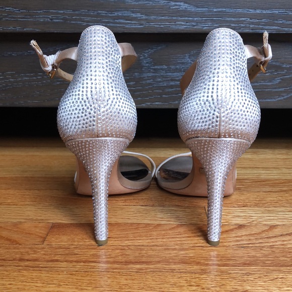 Badgley Mischka Embellished Satin Strap Heels Light Blush Size 9 - Picture 4 of 10